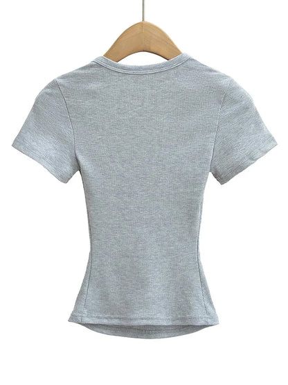 Women's Slim Fit Square Collar Crop Top High Stretch Short Sleeve Pullover Sexy Summer Blouse T-shirt for Bottoming