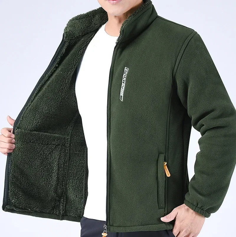 Winter Thicken Polar Fleece Jacket Warmth Windproof Full Zip Up Coat Multiple Zipper Pockets Outdoors Plus Size Jackets Outwear