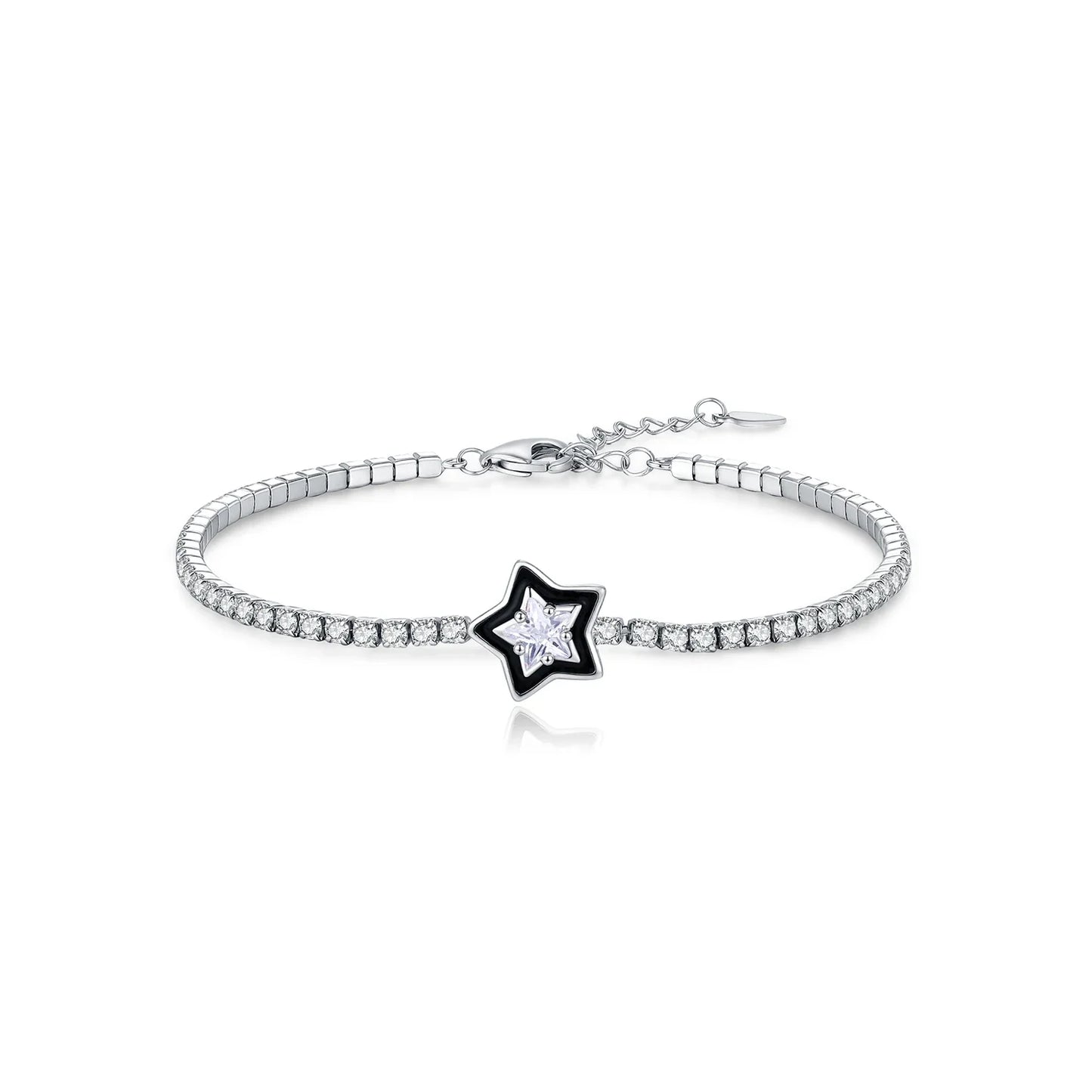 925 Sterling Silver Shinning Stars Zirconia Black Enamel Tennis Bracelets For Women Vacation Fine Jewelry