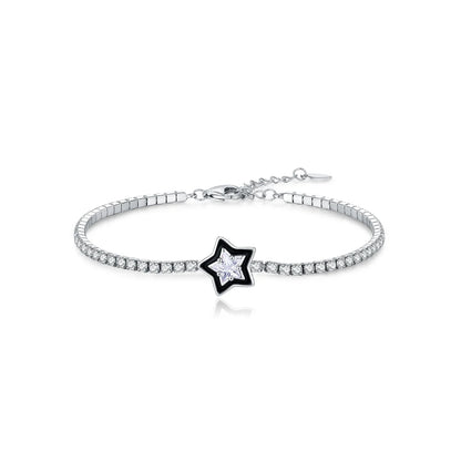 925 Sterling Silver Shinning Stars Zirconia Black Enamel Tennis Bracelets For Women Vacation Fine Jewelry