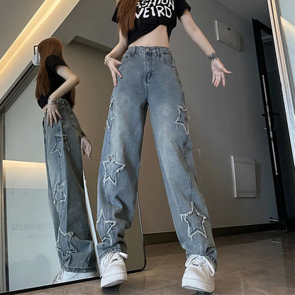 Blue Star Embroidered Jeans For Women