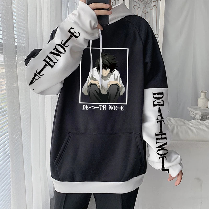 Anime Death Note L Lawliet Kawaii Cartoon Printed Hoodies Horror Manga Streetwear Long Sleeve Harajuku Men Winter Sweatshirts