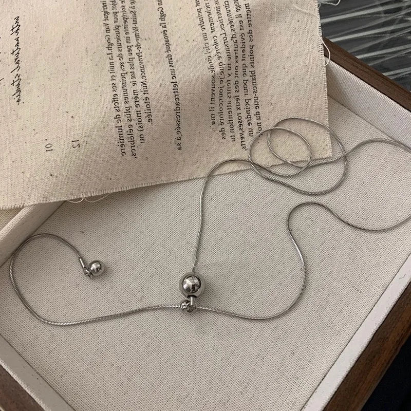 Personality Stainless Steel Beaded Ball Pendant Necklace for Women Silver Color Double Layer Hip Hop Rock Chokers Jewelry