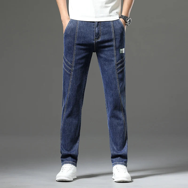 Luxury Stretchy Straight Leg Jeans plus Size Loose Fit Fashionable Printed Bottoms Versatile High Waist Denim Trousers