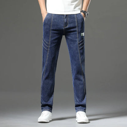 Luxury Stretchy Straight Leg Jeans plus Size Loose Fit Fashionable Printed Bottoms Versatile High Waist Denim Trousers