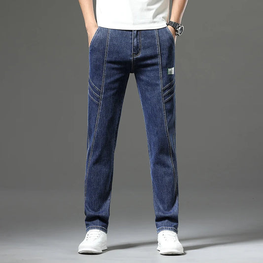 Luxury Stretchy Straight Leg Jeans plus Size Loose Fit Fashionable Printed Bottoms Versatile High Waist Denim Trousers