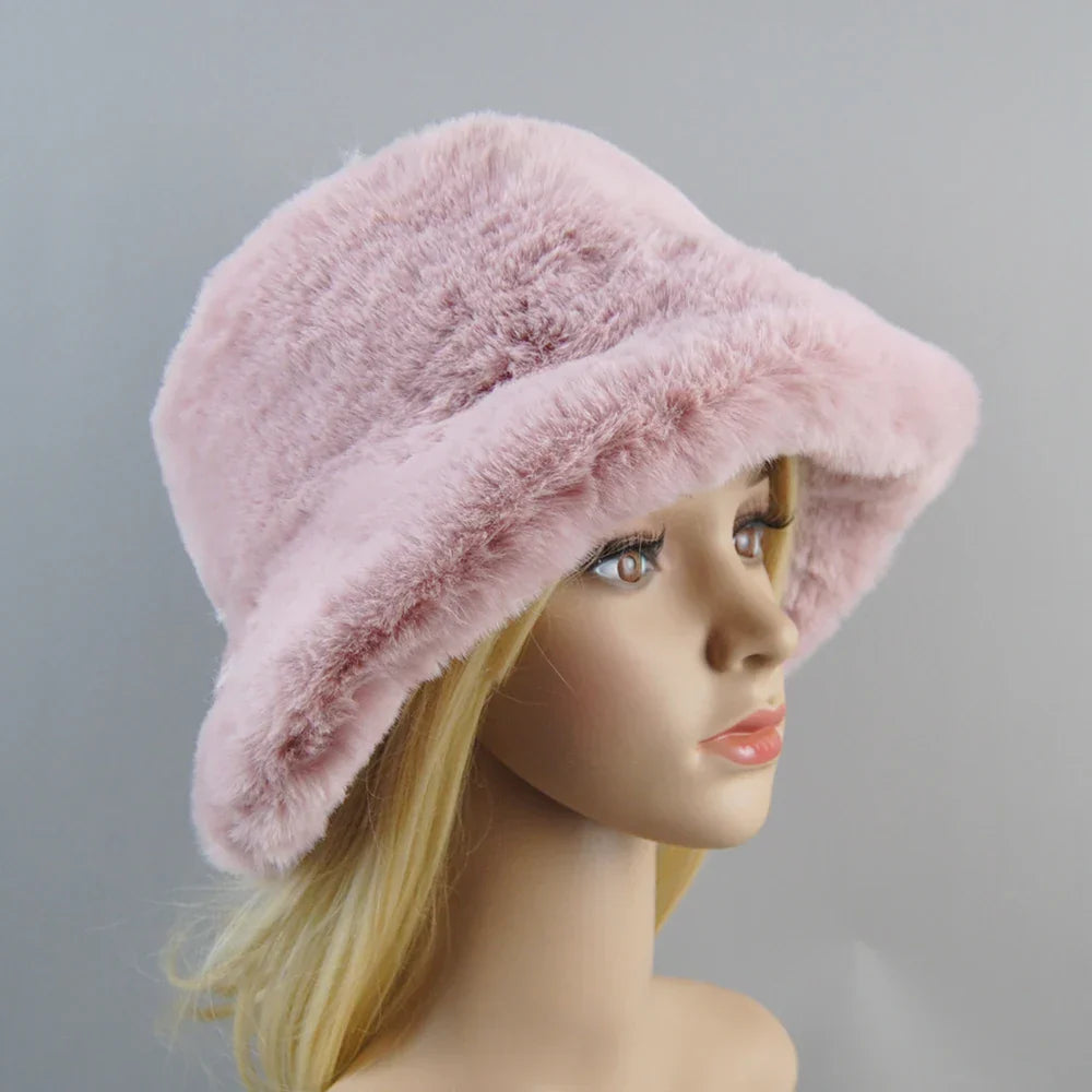 Hot Fashion Fake Rabbit Fur Hats Super Soft Women Winter Hat Cotton Lining Warm Russian Fashion Ski Beanies Plush Solid Color