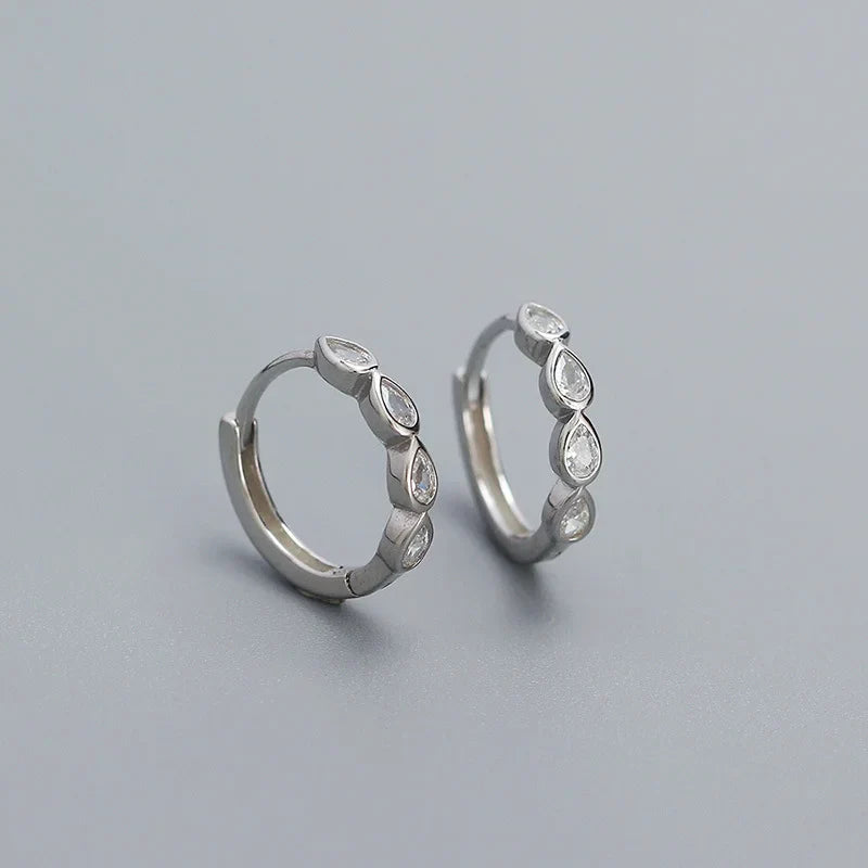 925 Sterling Silver Fashion Simple Drop Row Zircon Ear Buckle for Women Elegant European Hoop Earrings Piercing Jewelry