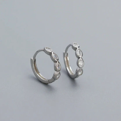 925 Sterling Silver Fashion Simple Drop Row Zircon Ear Buckle for Women Elegant European Hoop Earrings Piercing Jewelry