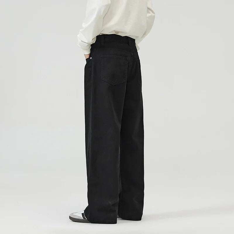 100％ Cotton Men's Baggy Straight Jeans Comfortable Soft Casual Pants Fashion Korean White Brown Denim Trousers Male Clothing