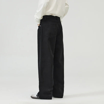 100％ Cotton Men's Baggy Straight Jeans Comfortable Soft Casual Pants Fashion Korean White Brown Denim Trousers Male Clothing