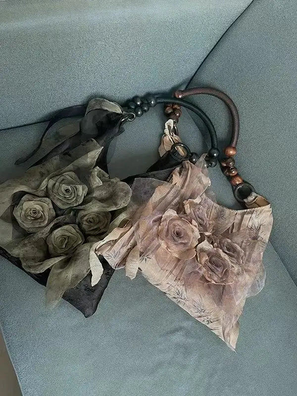 Rose Decor Shoulder Bags Fashion Commuter Tote Bags Classic Pleated Handbags High Quality Women Underarm Bags