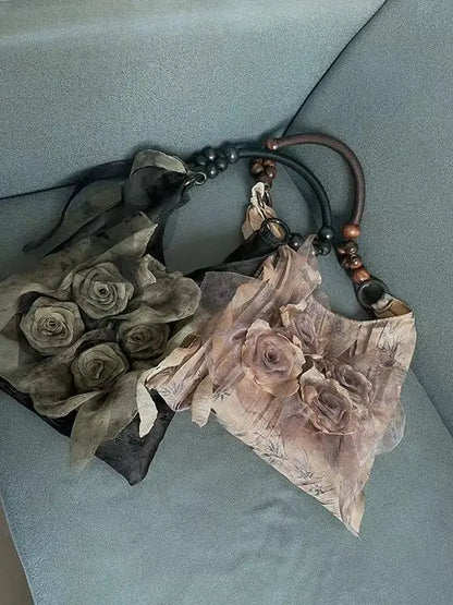 Rose Decor Shoulder Bags Fashion Commuter Tote Bags Classic Pleated Handbags High Quality Women Underarm Bags