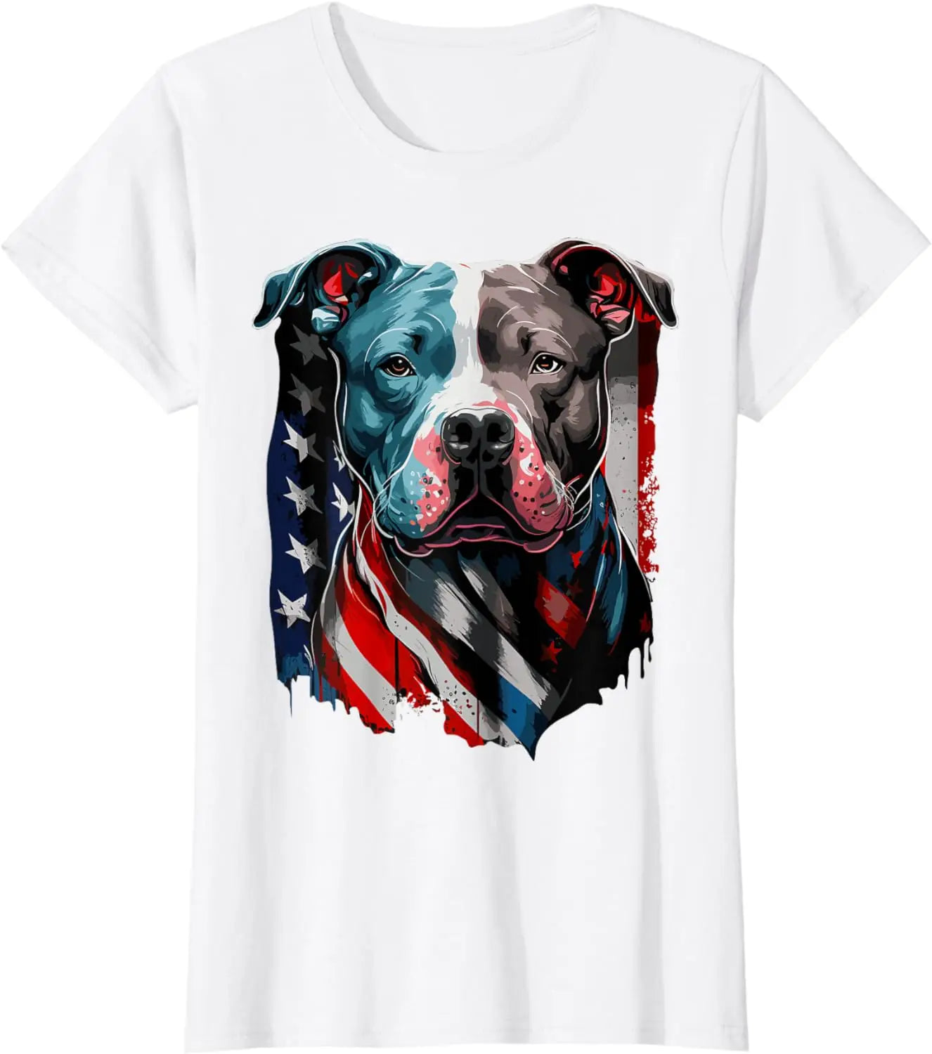 American Pitbull Terrier USA Flag Patriotic Dog T-Shirt for Men Women Cotton Short Sleeve Graphic T Shirts Lightweight