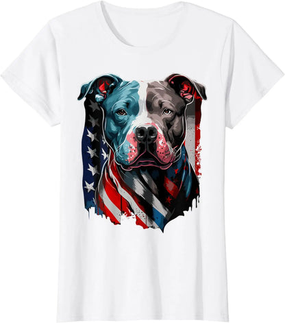 American Pitbull Terrier USA Flag Patriotic Dog T-Shirt for Men Women Cotton Short Sleeve Graphic T Shirts Lightweight
