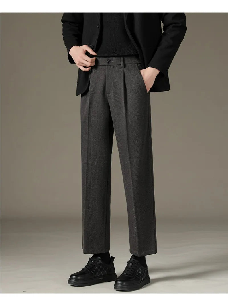 Men's Casual Straight-Leg Wool Trousers - American Style Commuting Pants Perfect for Fall/Winter 28-38