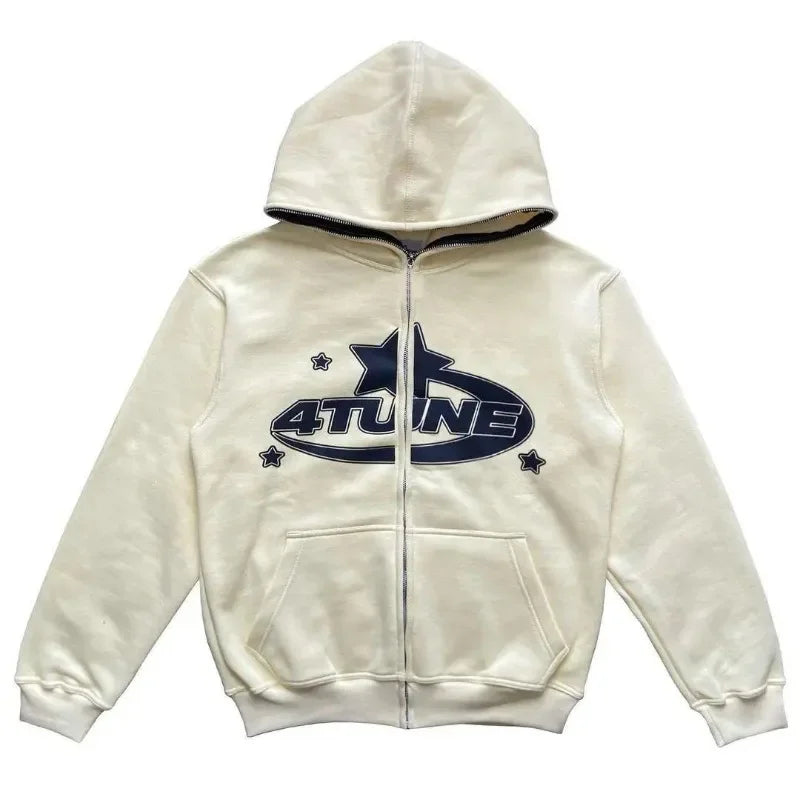 Moletom Masculino com Zíper e Estampa de Estrelas, Manga Comprida, Jaqueta Solta, Casaco Retrô, Harajuku Casual Gótico com Capuz Y2K Streetwear