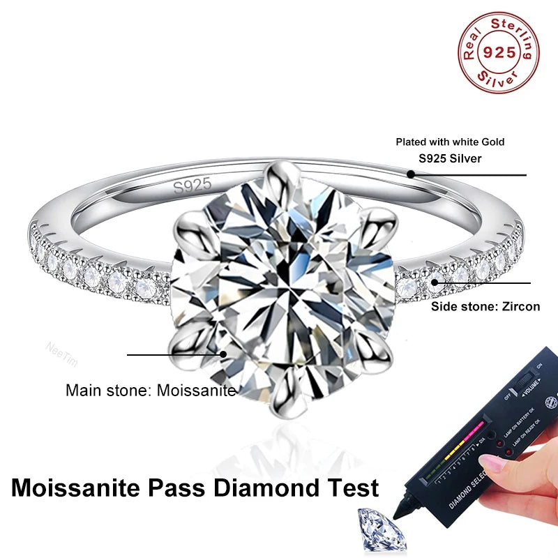 5CT Sparkling D Color Moissanite Lab Diamond Wedding Rings For Women S925 Sterling Silver Luxury Jewelry Engagement Ring
