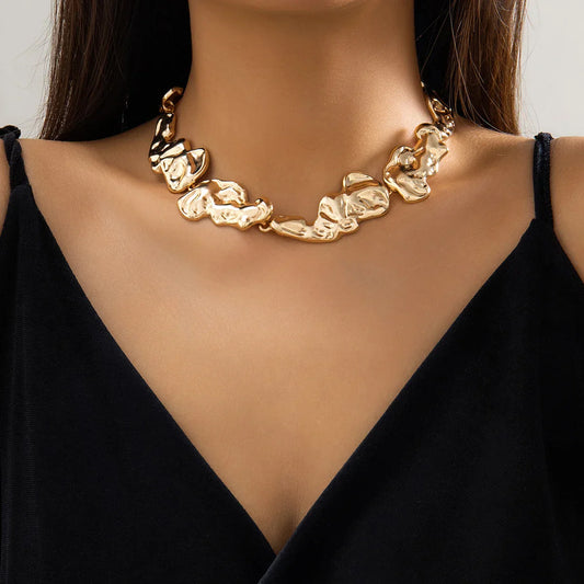 Creative Irregular Metal Patchwork Choker Necklace for Women Vintage Punk Gold Color Collar Necklace Party Jewelry