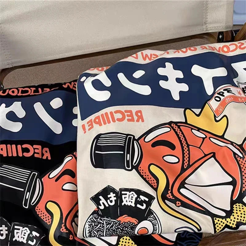 Summer New Japanese Anime Carp Men's T Shirts Y2k Clothes Oversized Cotton Women's Short Sleeve Graphic Tee Couple Tops Harajuku