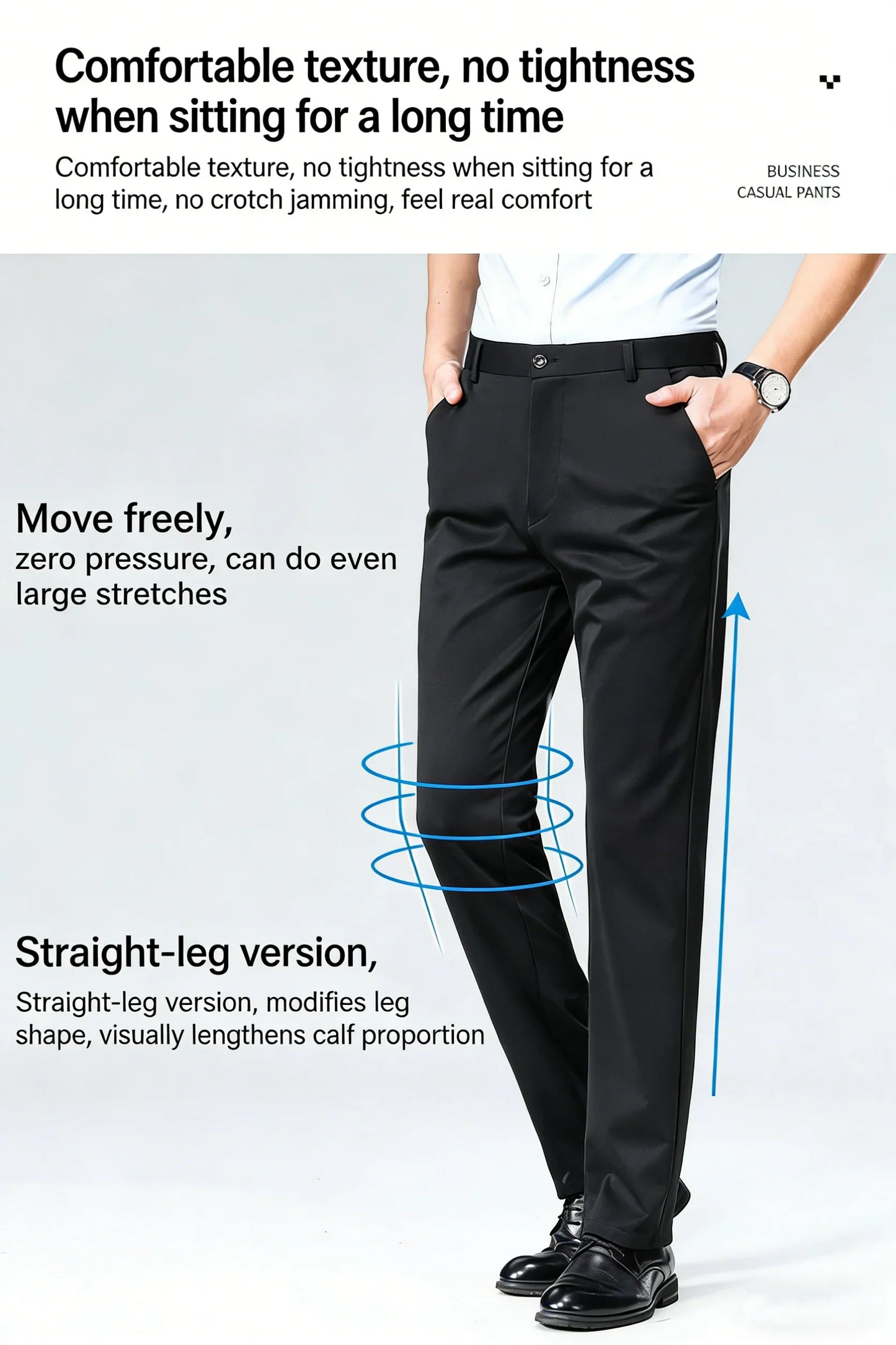 Premium Men's Solid Color Stretch Trousers Loose Straight Formal Business Pants for All-Day Comfort And Professional Style