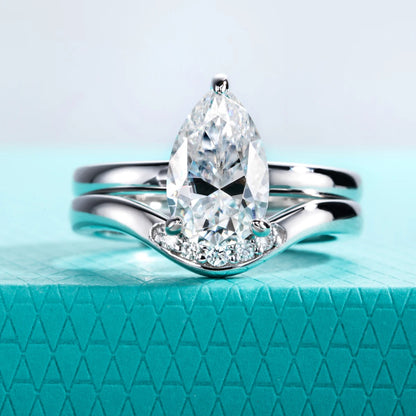 3ct Pear Cut D Color Moissanite Bridal Ring Set Silver Wedding Band Promise Rings Anniversary Jewelry Gifts for Women