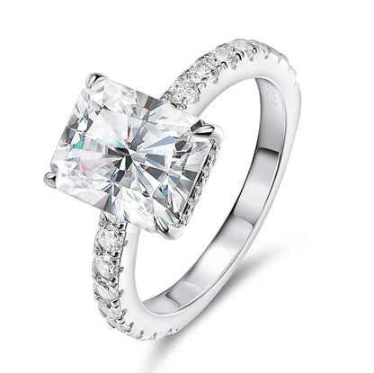 4.65cttw Radiant Cut All Moissanite Rings for Women Flawless D Color Sparkling Full Diamond Wedding Band Sterling Silver
