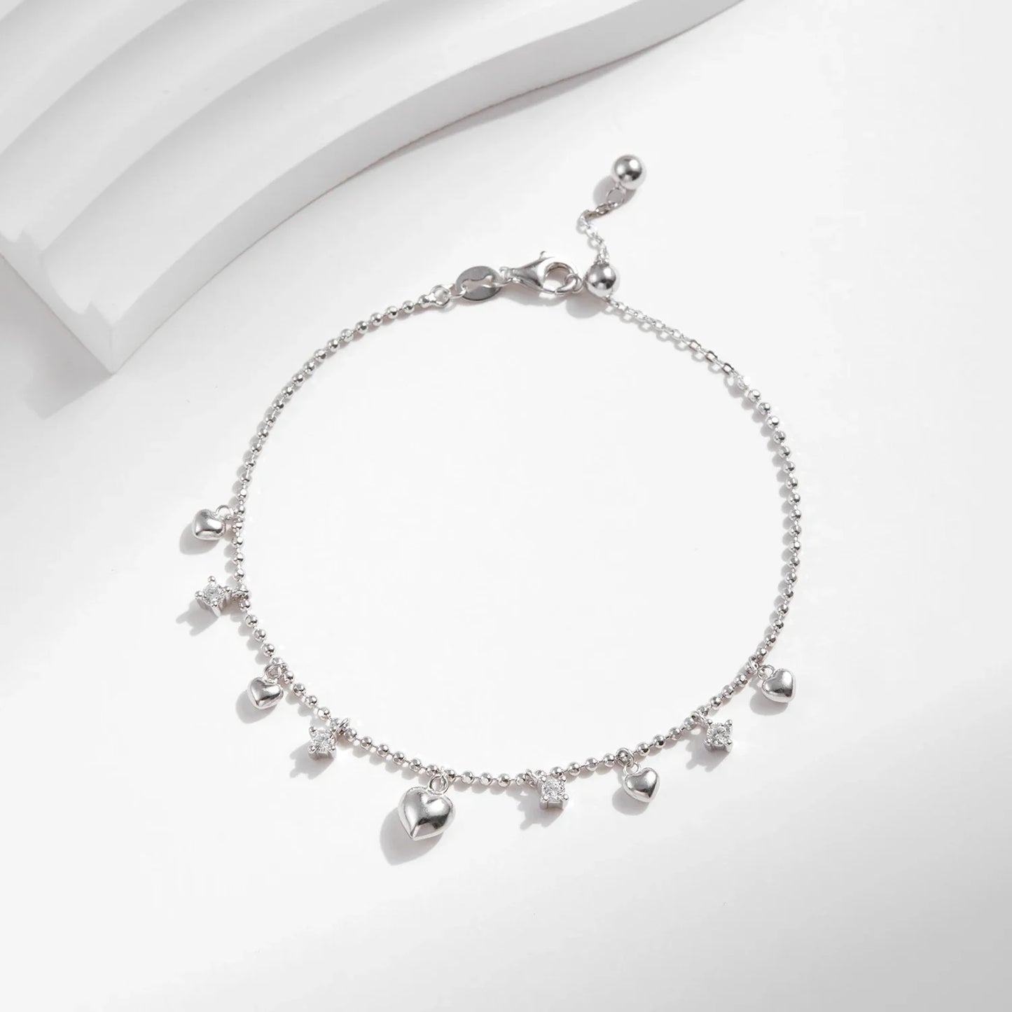 925 Sterling Silver Delicate Mirror Hearts Charm Beads Bracelet Romantic Trendy Link Chain For Women Fine Jewelry