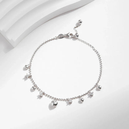 925 Sterling Silver Delicate Mirror Hearts Charm Beads Bracelet Romantic Trendy Link Chain For Women Fine Jewelry