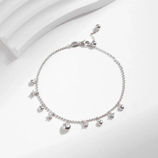 925 Sterling Silver Delicate Mirror Hearts Charm Beads Bracelet Romantic Trendy Link Chain For Women Fine Jewelry