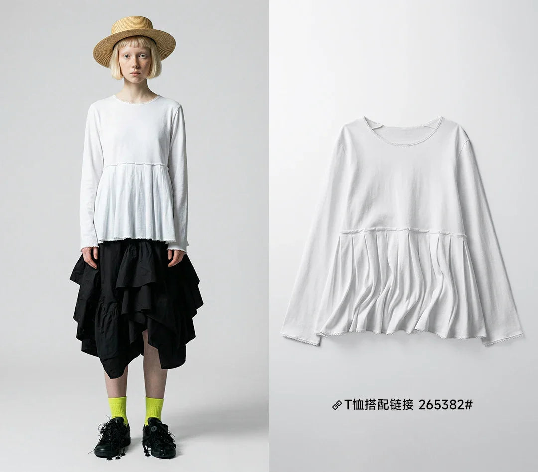 2026 Spring Forest High Waist Irregular Ruffle Edge Medium Long Dress Black Half Skirt Female 265401