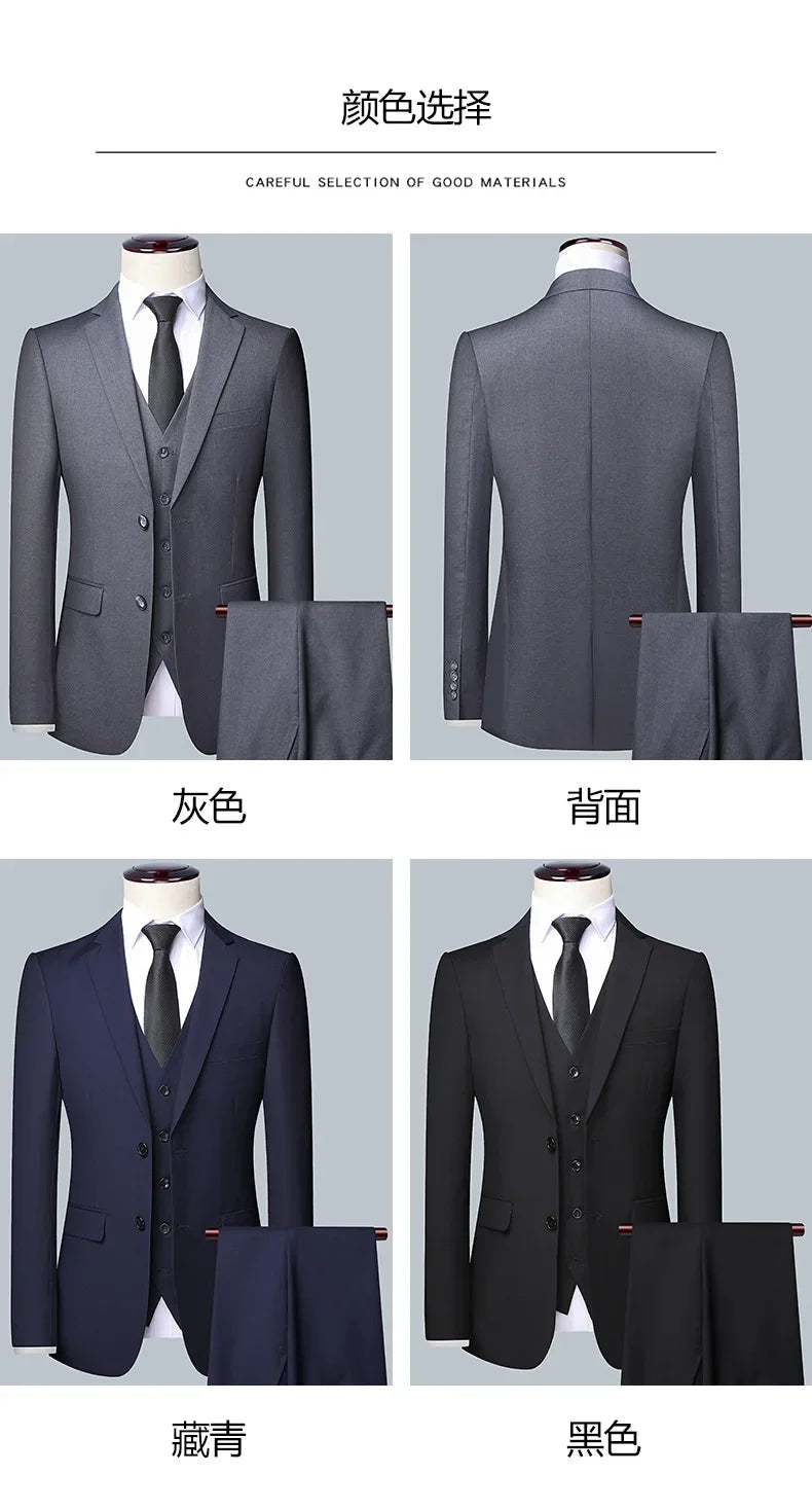 Terno Boutique Moda Masculina Negócios (Blazer + Colete + Calça) Terno Masculino Casamento Casual Profissional Formal 3 Peças M-6XL