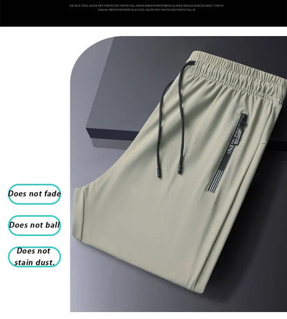 Breathable Elastic Men Running Sport Pants Ice Silk Jogging Thin Sweatpants Casual Outdoor Training Gym Fitness Trousers 8XL