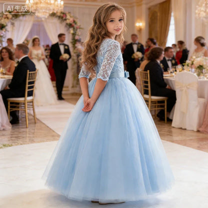 Teenager Girls White Bridesmaid Dresses Wedding Birthday Party Ball Gown Flower Girls First Communion Costume 3 to 14 Years