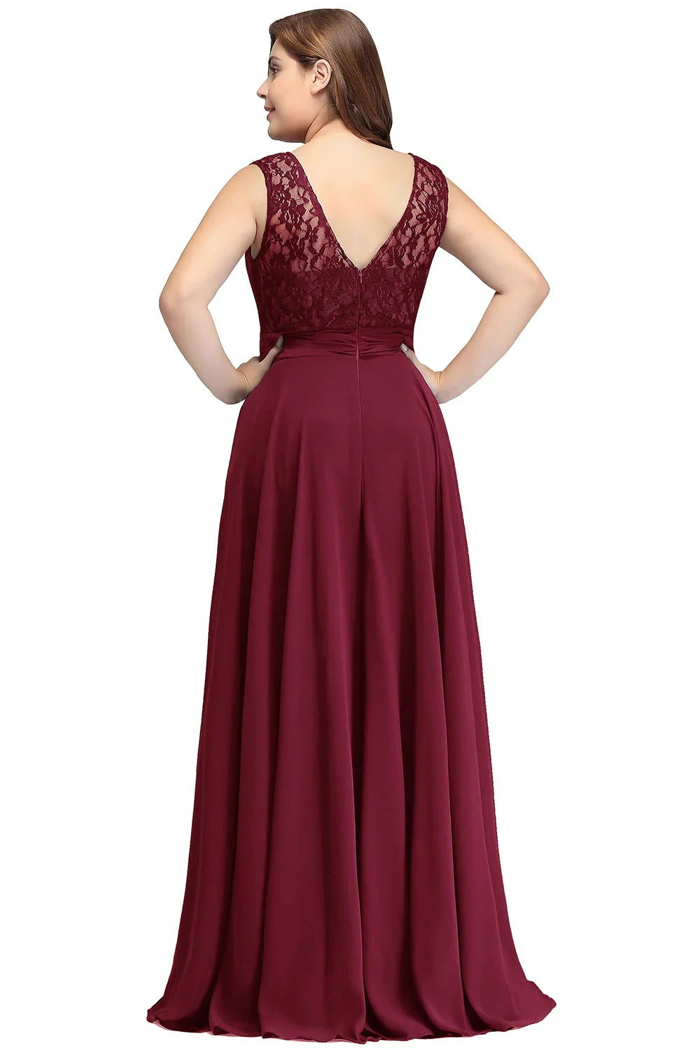 Burgundy Plus Size Bridesmaid Dresses Long V Back Sleeveless Evening Party Prom Gowns A-line Birthday Gift Women Robe De Soiree