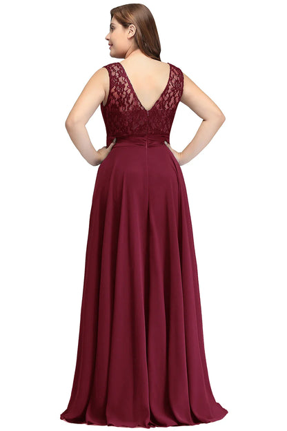 Burgundy Plus Size Bridesmaid Dresses Long V Back Sleeveless Evening Party Prom Gowns A-line Birthday Gift Women Robe De Soiree