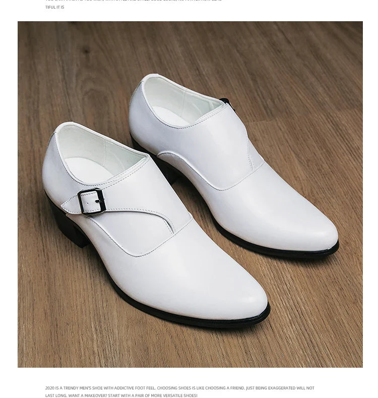 Dress Shoes Man Thick Heel Brogue Leather Men Wedding Party Social Shoe Male Business Casual White Platform Formal Shoes For Men