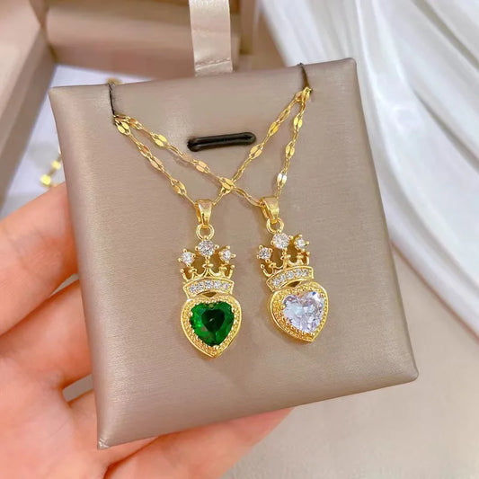 Crown Love Full of Rhinestones Sparkling Micro-Inlaid Design Simple Ladies Wedding Gift Pendant Necklace