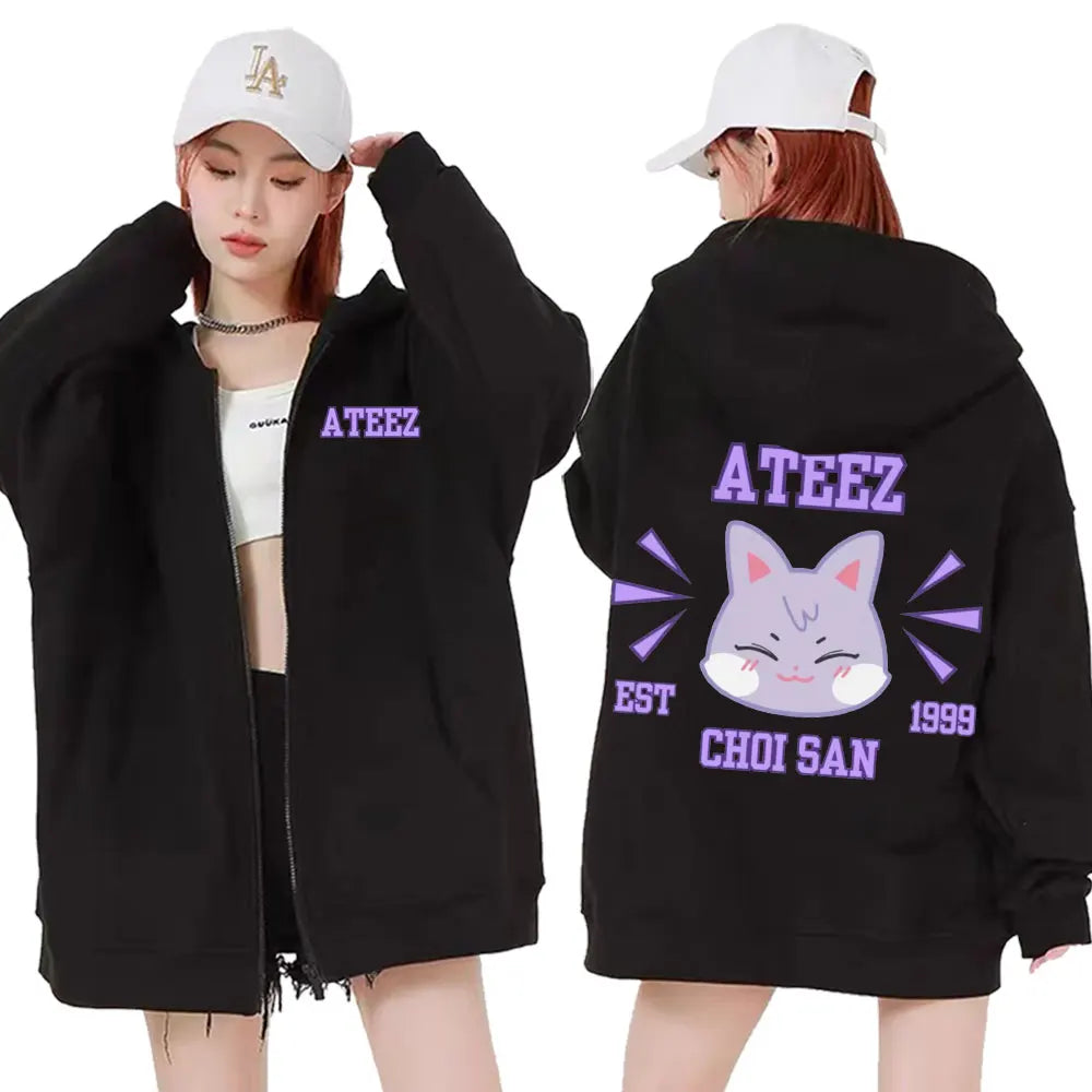 Ateez The World Ep. Fin Will Album Tour 2024 Zipper Hoodies Men Women Korean Fashion Zip Up Sweatshirt Casual Jacket Hoodie Tops