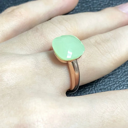 Trendy 12.6mm Flat Rose Gold Ring 35 Candy Colors Green Amethyst Turquoise Crystal Jewelry Gift for Women