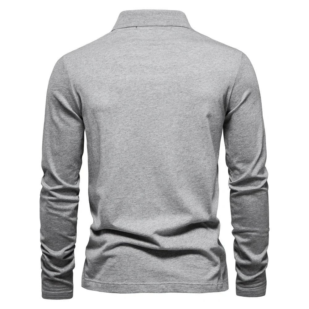 Brand Long Sleeve Men's Polo Shirts 100% Cotton Solid Color Casual Polo Shirts for Men New Sping Autumn Basic Polos Men