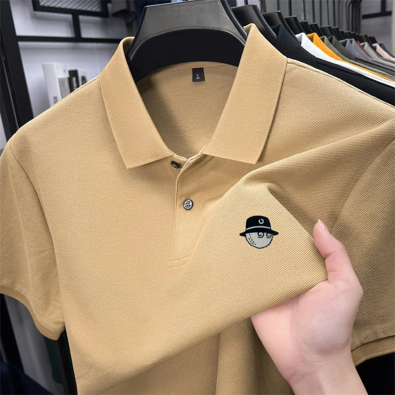 Men's Cotton100% High End Brand Lapel Polo Shirt Summer New Solid Color Print Short Sleeve T-Shirt Casual Breathe Men's Clothing