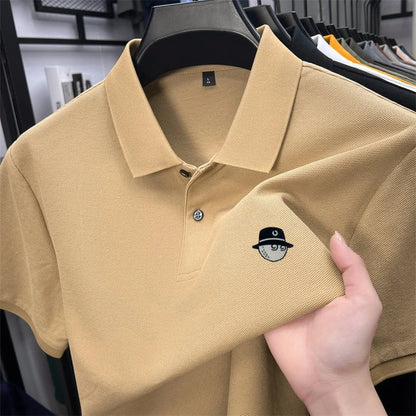 Men's Cotton100% High End Brand Lapel Polo Shirt Summer New Solid Color Print Short Sleeve T-Shirt Casual Breathe Men's Clothing