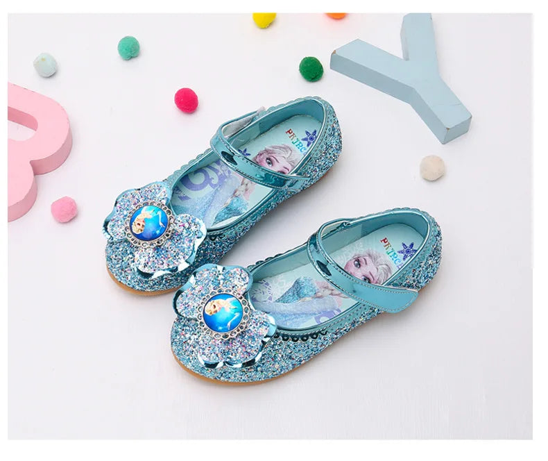Frozen Girls Princess Shoes Spring and Autumn Flat Paillette Shoes Children's Soft Sole Baby Casual Shoe Party Shoes