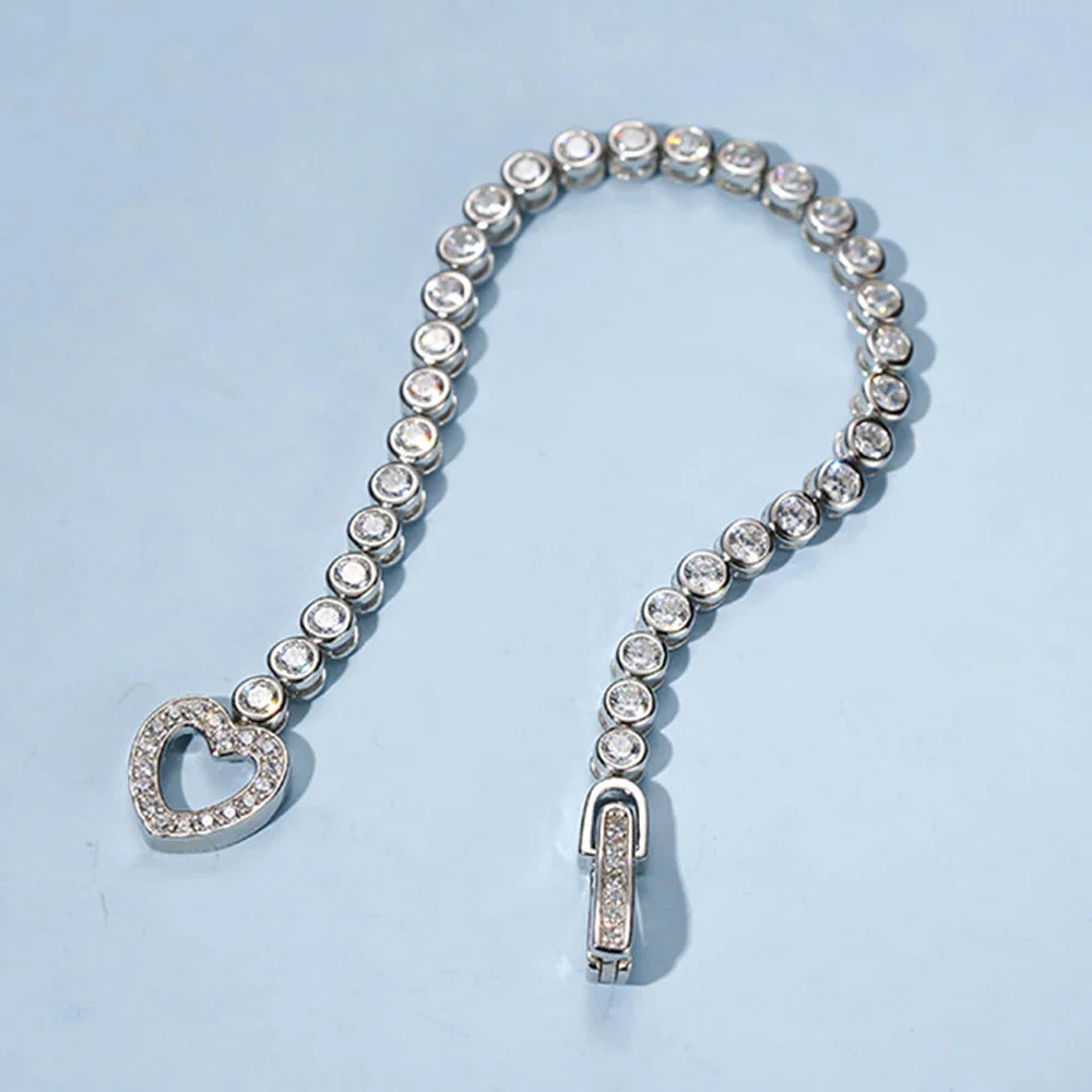Round Bezel Set 3mm Zircon Bracelets for Women High Carbon Diamond 925 Sterling Silver 3 Styles Lock Buckles Fine Jewelry