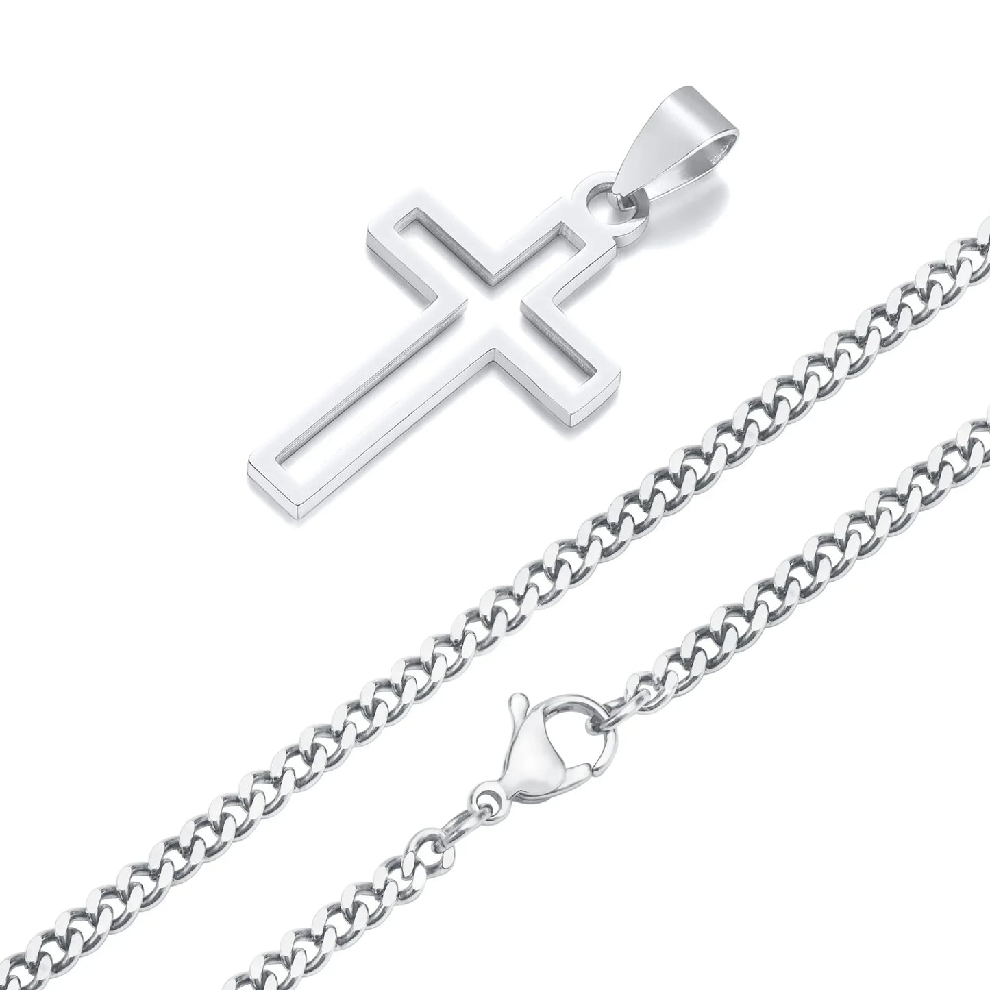 Casual Hollow Cross Necklaces for Men Boys,Waterproof Stainless Steel Cross Pendant Necklace,Religious Faith Prayer Jewelry Gift