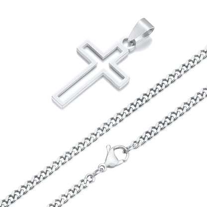 Casual Hollow Cross Necklaces for Men Boys,Waterproof Stainless Steel Cross Pendant Necklace,Religious Faith Prayer Jewelry Gift