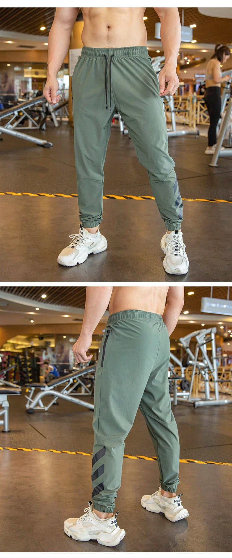 Mens Gym Fitness Running Sweatpants Workout Athletic Long Pants Outdoor Training Sports Trousers Elastic Waist Zipper Pockets