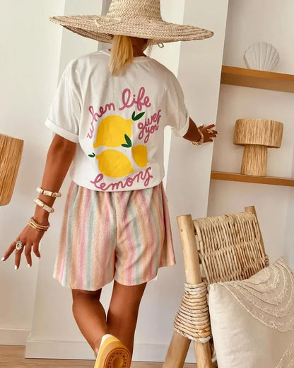 Camiseta feminina americana com estampa de limão, casual e elegante, estilo streetwear Ins, gótica, de algodão, oversized, Y2k, top para casal