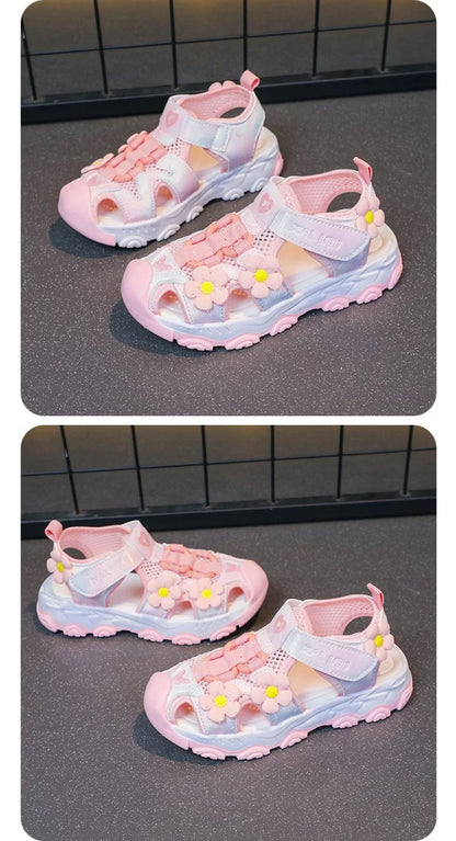 Summer Sport Sandals For Girls PU Leather Waterproof Beach Running Footwear For Children  Hollow Out Teenager Kid's Sneakers